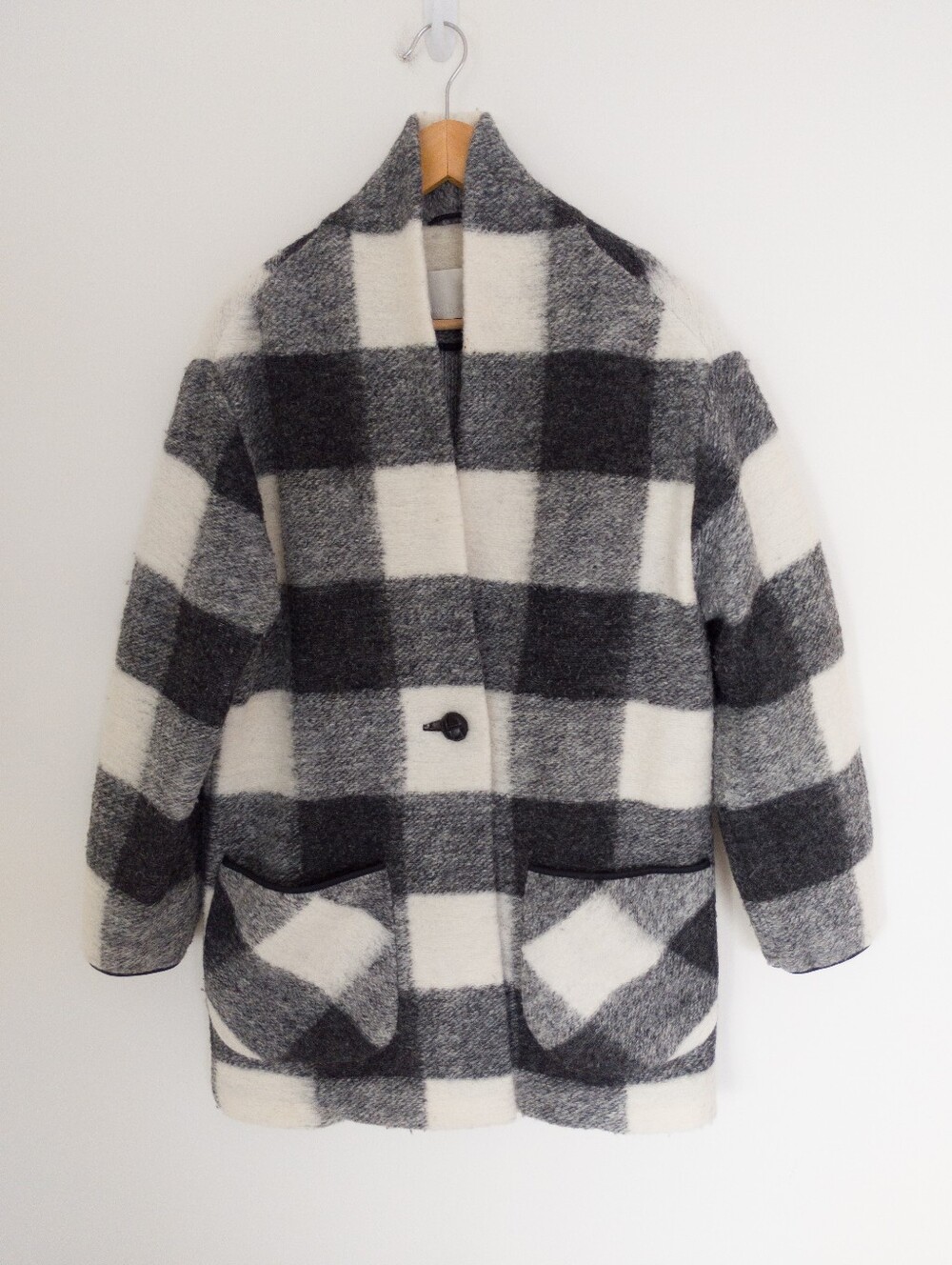 Aritzia Wilfred Free Black White Buffalo Check Wool Off-Duty Jacket Medium